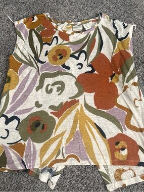 Rachel Zoe Floral Sleeveless Tank in Ivory with Rust, Mustard & Olive